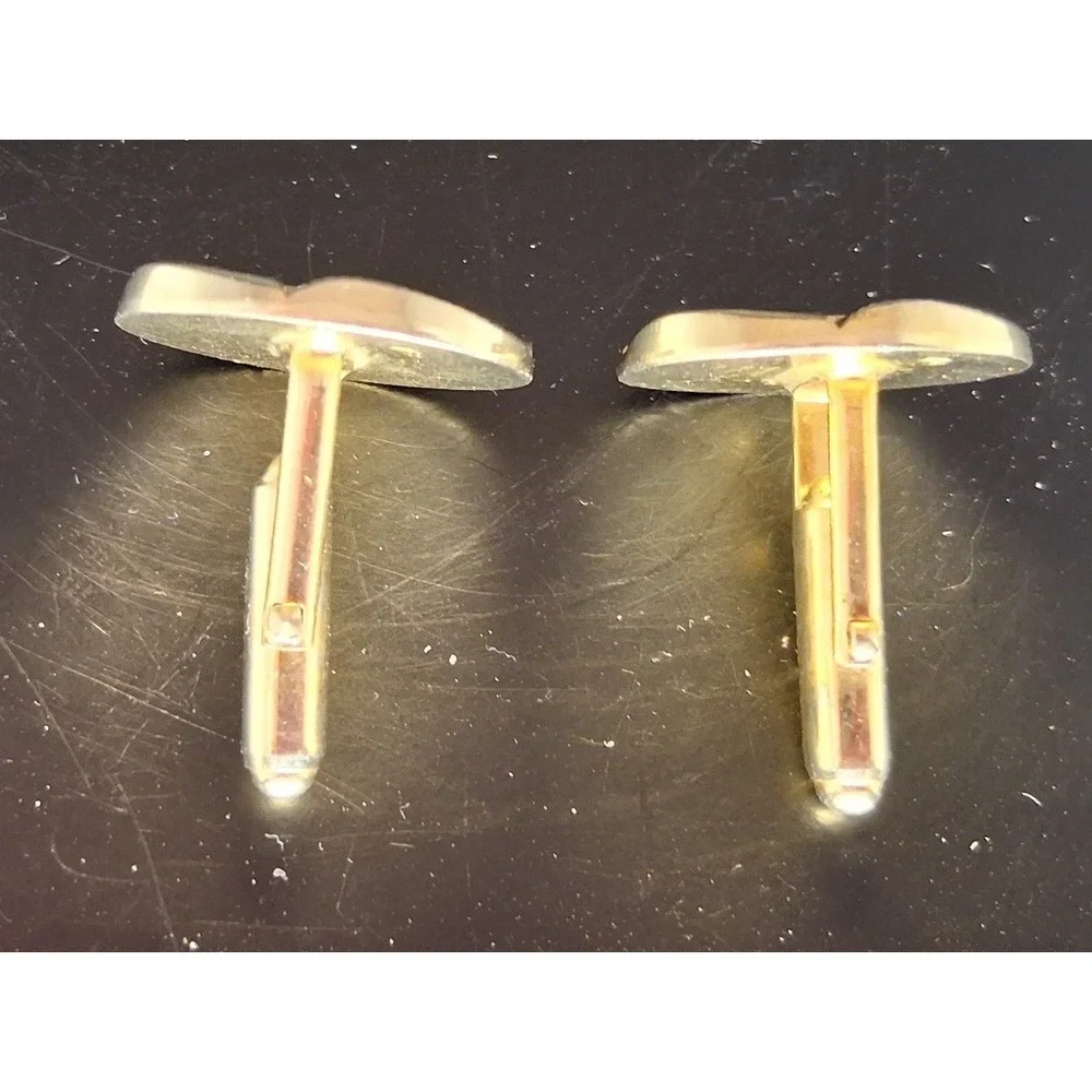 Vintage Gold Tone Oval Textured Rhinestone Mid Century Toggle Back Cufflinks Men